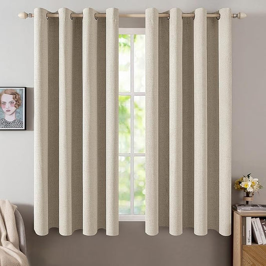 MIULEE Linen Curtains for Bedroom 100% Blackout Thermal Insulated Stone Grommet Room Darkening Curtains & Drapes Fall Decor for Living Room Nursery 52 x 54 Inch (2 Panels)