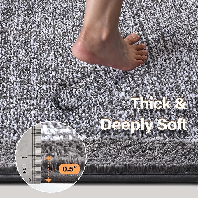 60x24 Long Bathroom Rugs Washable Non Slip, Grey Bath Mat for Bathroom Floor Tub, Soft Absorbent Quick Dry Mats for Shower,Bathtub,Home Decor