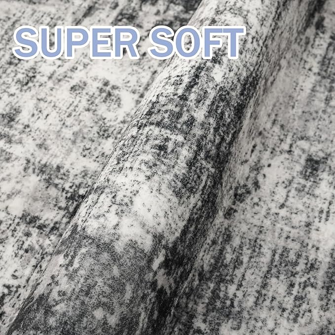 IOHOUZE Abstract Runner Rug 3x12 Ft Washable Runners for Hallways, Non Slip Kitchen Runner Printed Faux Wool Entryway Runner Indoor, Modern Abstract Floor Carpet for Hall Kitchen, Black Grey