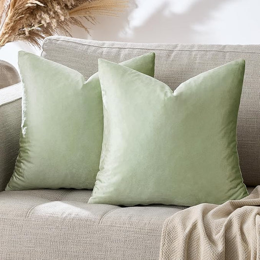 GIGIZAZA Throw Pillow Covers 22x22 Inch Sage Green Velvet Pillows Decorative Covers Pack of 2 for Sofa Pillowcase Cushion Covers
