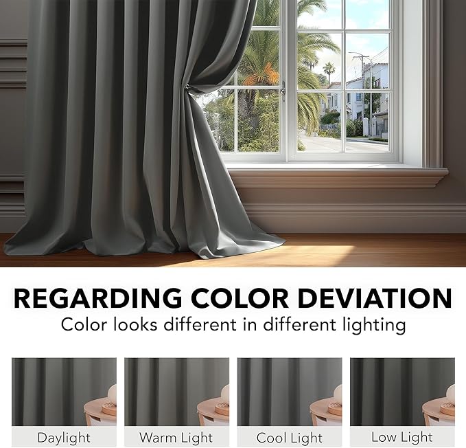 Deconovo Blackout Curtains, Thermal Insulated, W42 x L72 2 Panels, Back Tab, Machine Washable, Room-Darkening Drapes for Bedroom/Living Room Light Grey