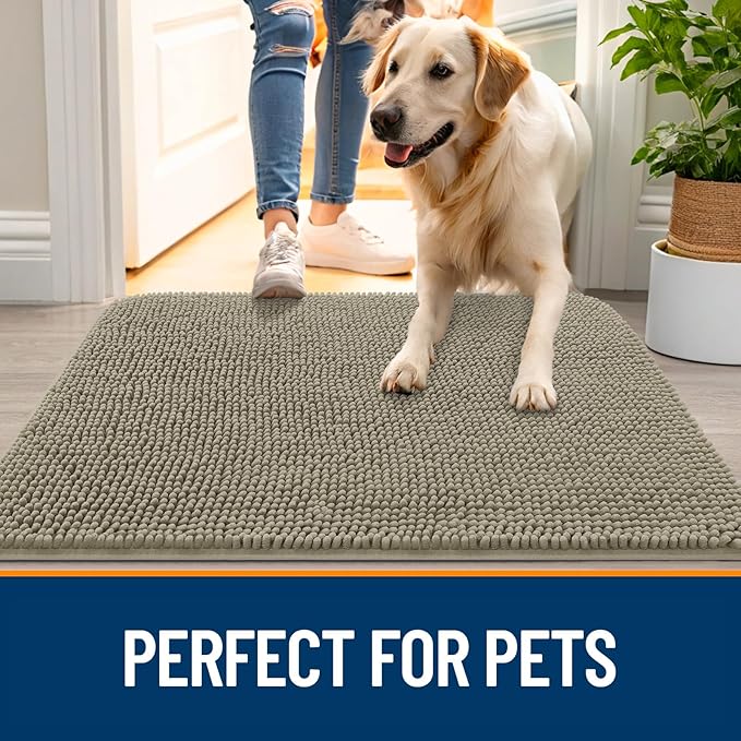 OLANLY Dog Door Mat for Muddy Paws 70x32, Absorbs Moisture and Dirt, Absorbent Non-Slip Washable Doormat, Quick Dry Chenille Mud Mat, Entry Indoor Entryway Carpet for Inside Floor, Warm Taupe