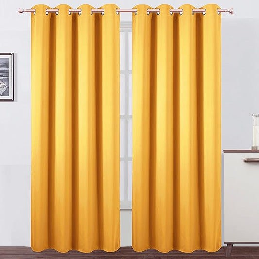 LEMOMO Blackout Curtains 66 x 84 inch/Yellow Curtains Set of 2 Panels/Thermal Insulated Room Darkening Bedroom Curtains