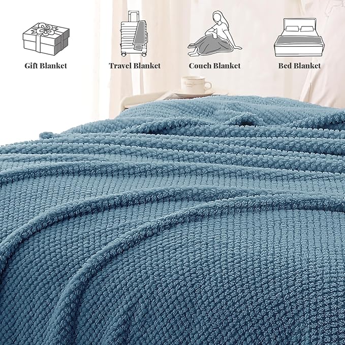 Whale Flotilla King Size Fuzzy Fleece Blanket, Fluffy Warm Soft Jacquard Bed Blankets for All Season, Lightweight and Cozy, 90x104 Inch, Slate Blue