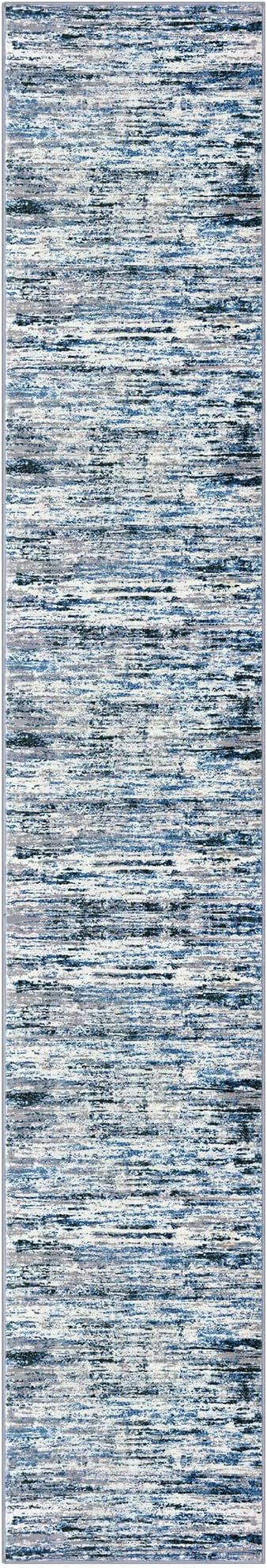 Lansny Modern Abstract Runner Rug 2.6x16, Grey Blue White Washable Long Kitchen Runner Non-Slip Soft Hallway Rug Runner Thin Print Faux Wool Carpet for Entryway Bedroom Laundry Room Indoor Home Decor