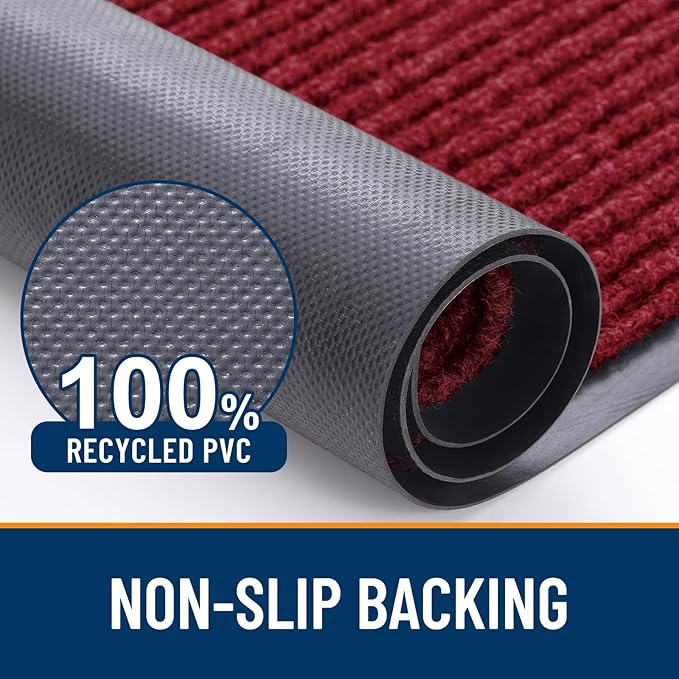 OLANLY Front Door Mat Indoor Outdoor Entrance, 2-Pack 47 x 23 Inch, Waterproof Heavy Duty Doormat, Fade Resistant, Low Profile, Easy Clean Patio Porch Welcome Floor Mats for Entry, Wine Red