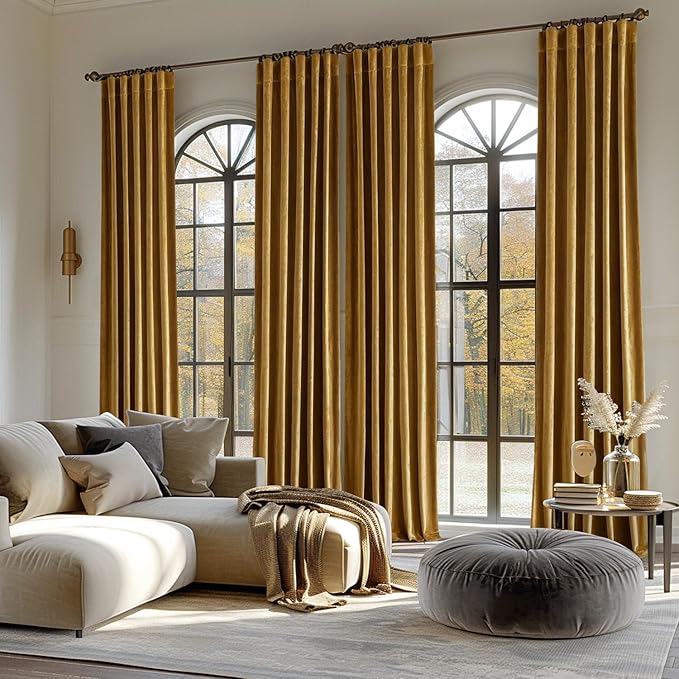 MIULEE Gold Velvet Curtains 84 inches - Luxury Room Darkening Curtains for Bedroom Living Room Thermal Insulated Super Soft Blackout Window Drapes Back Tab, Golden, W52 x L84 inches, 2 Panels