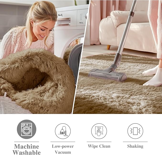 OLANLY Taupe Round Rugs for Bedroom - Machine Washable, 2 ft Circle Area Rugs for Living Room, Soft and Fluffy Shaggy Carpet for Teen Girl and Boys, Nursery Rooms, Dorms, Home Decor Aesthetic