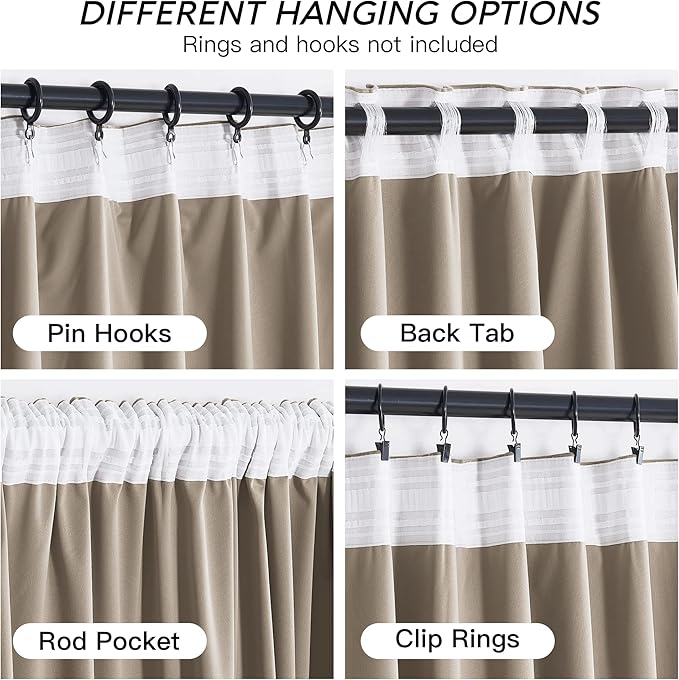 RYB HOME Camel Beige Velvet Curtains with Hook Tape, Extra Wide Thermal Insulated Privacy Protect Decorative Drapes for Living Room, W 62 x L 96 inches, 2 Panels Set