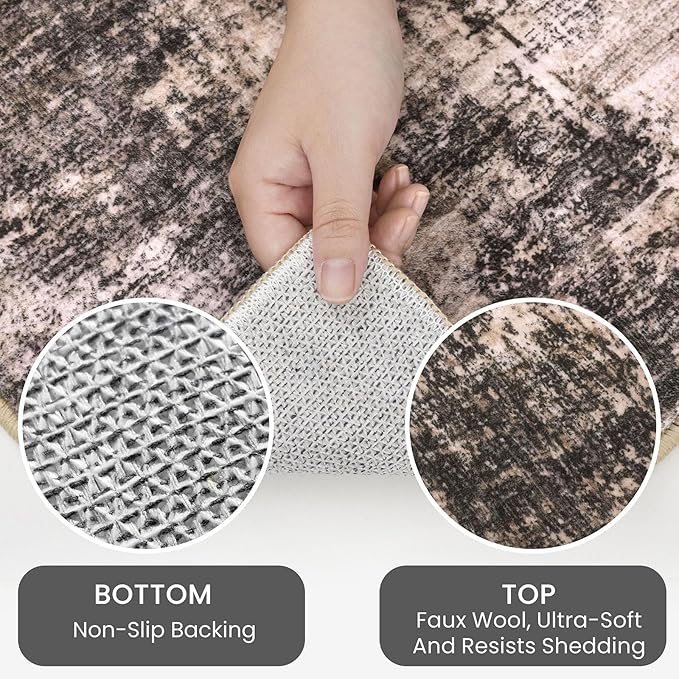 IOHOUZE Abstract Runner Rug 2x12 Ft Washable Runners for Hallways, Non Slip Kitchen Runner Printed Faux Wool Entryway Runner Indoor, Modern Abstract Floor Carpet for Hall Kitchen, Brown/Rust