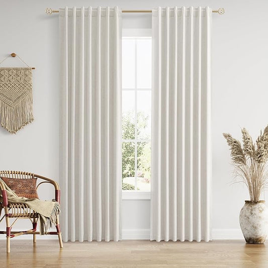 Guken Boho 86 Inches Long 100% Blackout Curtains 2 Panels Set for Living Room Bedroom Linen Drapes Room Darkening Winter Thermal Insulated Black Out Curtain Back Tab Rod Pocket, 52x86