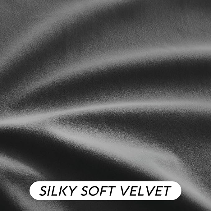 RYB HOME Grey Velvet Curtains 90 inches - Super Soft Blackout Curtains Thermal Insulated Drapes Heat Block Room Darkening Panels for Bedroom/Studio, Wide 52 x Long 90, Grey, 2 Panels
