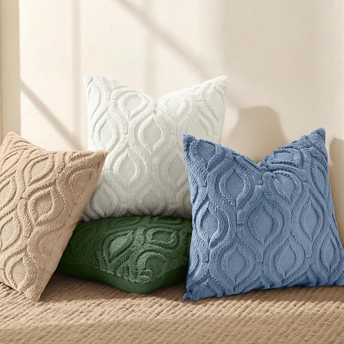 decorUhome Throw Pillow Covers 22x22 Inch Set of 2, Soft Plush Faux Wool Light Khaki Solid Couch Pillow Covers, Accent Euro Sham Farmhouse Neutral Square Pillow Cases for Sofa Bed Living Room