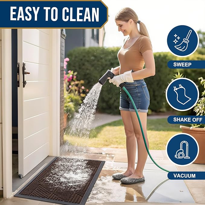 Smiry Front Door Mat Outside Entrance, Heavy Duty Sturdy Natural Rubber Doormat, Trap Dirt and Moisture, Easy Clean Low Profile Mats for Indoor Outdoor Entry, Irregular Triangle (71x34, Dark Brown)