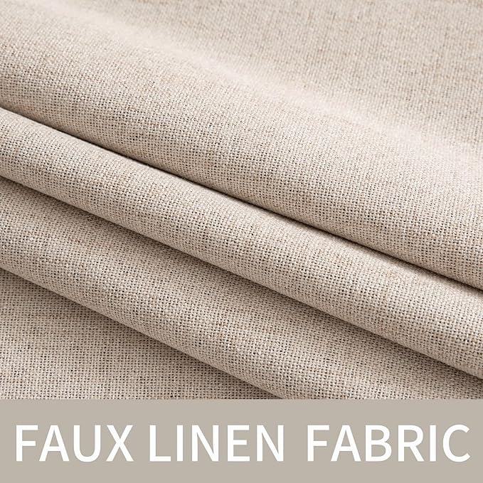 MIULEE 100% Blackout Linen Textured Curtains for Bedroom Solid Thermal Insulated Natural Beige Grommet Room Darkening Curtains & Drapes Luxury Decor for Living Room Nursery 52 x 132 Inch (2 Panels)