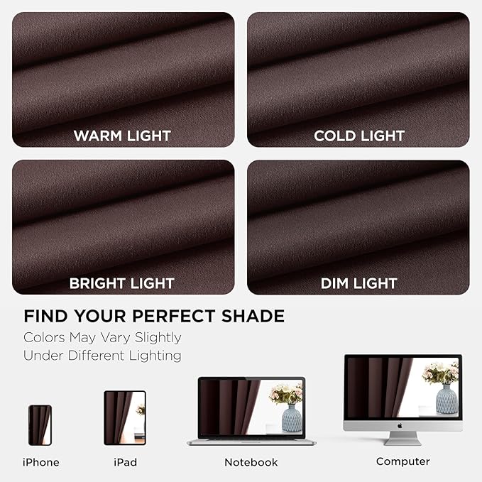 Joydeco Blackout Curtains 63 Inch Length 2 Panels Set, Thermal Insulated Long Curtains& Drapes 2 Burg, Room Darkening Grommet Drapes for Living Room Bedroom Window (W52 x L63 Inch, Chocolate)