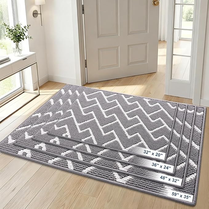 OLANLY Front Door Mat, Non-Slip Rubber Backing, Dirt Resistant and Absorbent, Washable, Easy to Clean Low-Profile Indoor Doormat for Back Door, Entryway, Inside Entrance, 71x47, Grey