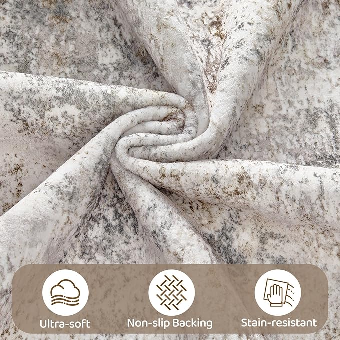 UERMEI 12x15 Area Rug Living Room Rugs - Washable Neutral Modern Abstract Soft Thin Large Rug Indoor Floor No Slip Rug Carpet for Bedroom Under Dining Table Home Office Decor - Brown Grey