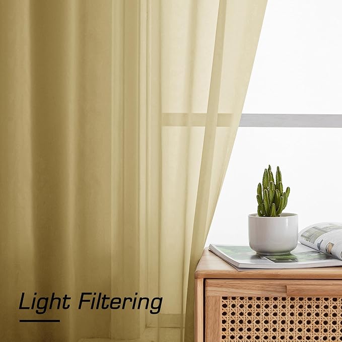 Simplebrand Gold Sheer Curtains 120 Inches Long, Extra Long Rod Pocket Solid Color Window Sheer Curtain Panels, Elegant Curtains & Drapes for Living Room, Bedroom 2 Panels (Gold, 59" W x 120" L)