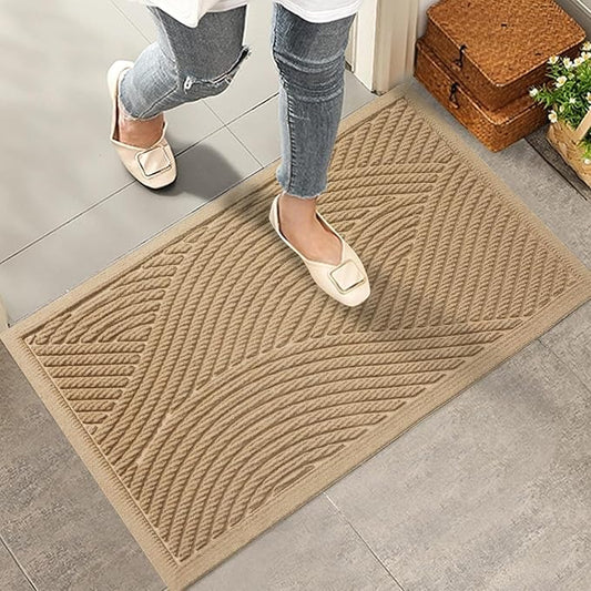 HIYARD Sturdy Front Door Mat, Absorbent Muddy Dirt Resist Welcome Door Mats Outdoor Indoor, Stain and Fade Resistant, Non-Slip Backing Entry Mat Low Profile Doormat for Entryway, 36×24, Beige