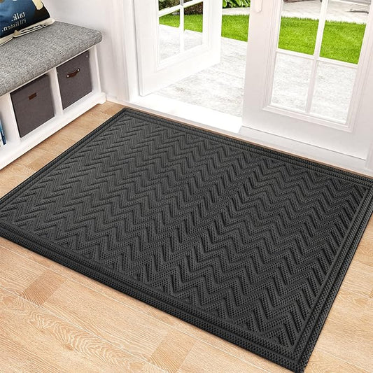 Mibao Front Door Mat, Dirt Trapper Welcome Mat for Outdoor Indoor, Non-Slip Waterproof Doormat, Durable Machine Washable Low Profile Entry Rug for Back Door Outside Patio, 24" x 36", Gray Wave