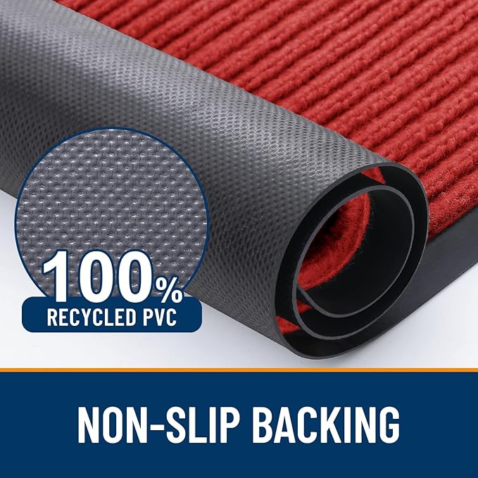 OLANLY Front Door Mat Indoor Outdoor Entrance, 2-Pack 47 x 23 Inch, Waterproof Heavy Duty Doormat, Fade Resistant, Low Profile, Easy Clean Patio Porch Welcome Floor Mats for Entry, Red
