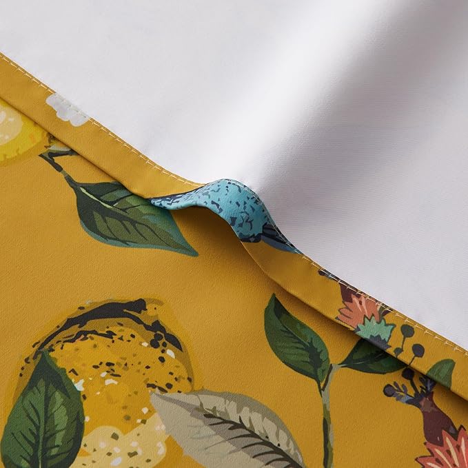 Topfinel Bright Yellow Kitchen Valances 24 Inches Long Vintage Botanical Garden Hummingbird Thermal Insulated Faux Silk Grommet Blackout Small Window Curtains for Track Laundry Kitchen Camper 2 Panels