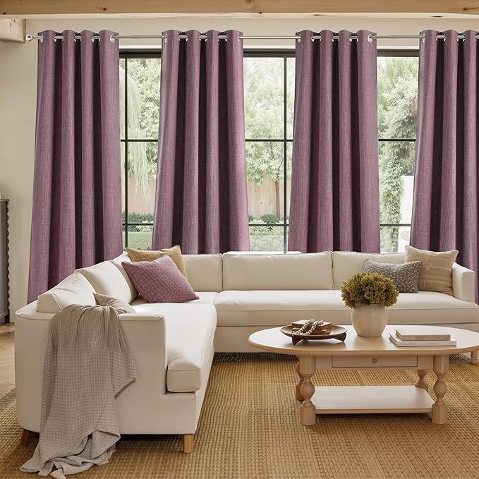 NICETOWN Greyish Purple Faux Linen Room Darkening Rod Pocket Curtains 63 inch Length, W42 x L63, Light Blocking Thermal Insulated Noise Reducing Drapes for Bedroom Farmhouse Decor, 2 Panels