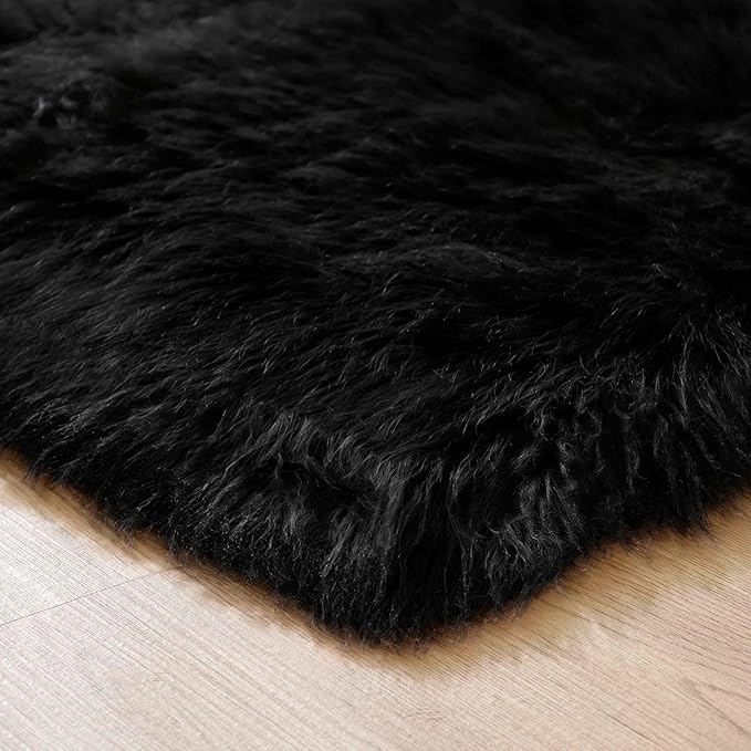 Goolela Black Fluffy Rug 4x6 Fuzzy Furry Shag Rug for Bedroom Living Room Faux Sheepskin Fur Area Carpet Rectangle