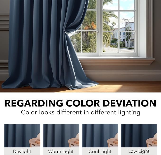 Deconovo Blackout Curtains, Thermal Insulated, W70 x L84 2 Panels, Back Tab, Machine Washable, Room-Darkening Drapes for Bedroom/Living Room Stone Blue