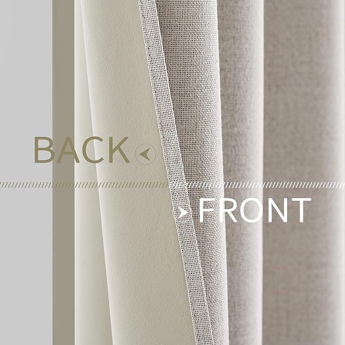 MIULEE 100% Blackout Linen Textured Curtains for Bedroom Solid Thermal Insulated Ivory Grommet Room Darkening Curtains & Drapes Luxury Decor for Living Room Nursery 52 x 54 Inch (2 Panels)