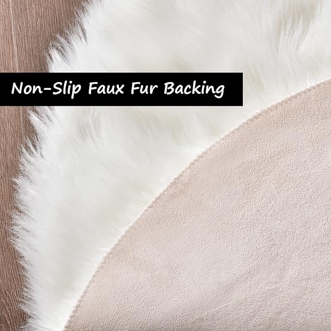 Goolela White Round Rug 4ft Circle Fluffy Fuzzy Sheepskin Rug for Bedroom Bedside Living Room Dorm Furry Shag Faux Fur Carpet