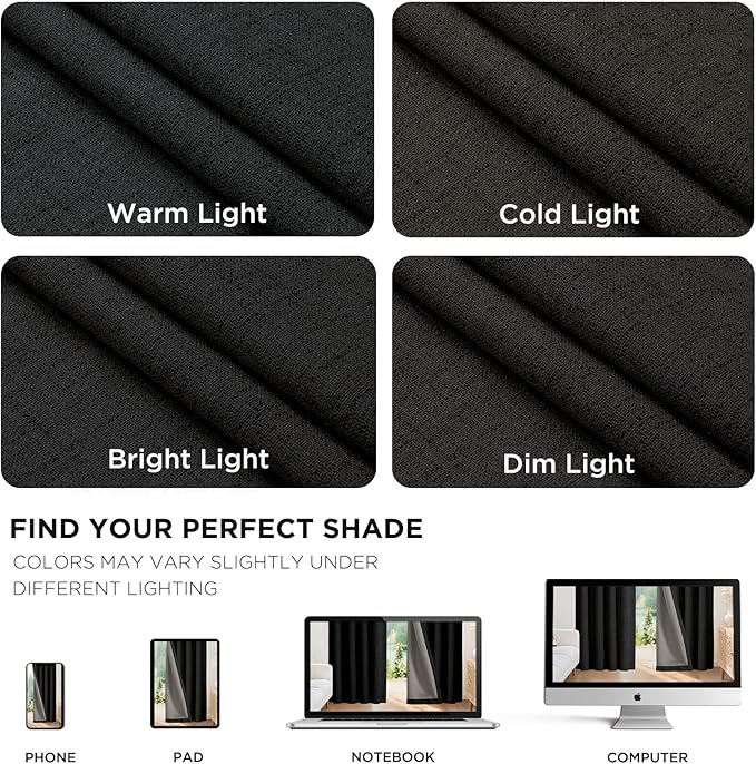 Joydeco Linen Blackout Curtains for Bedroom - 100% Light Blocking 1 Panels, Black Drapes 70" W x 90" L, Thermal Insulated Room Darkening Curtains for Living Room, Rod Pocket & Back Tabs