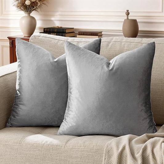 GIGIZAZA 24x24 Velvet Pillow Covers Set of 2,Dark Grey Big Square Throw Pillows Modern Covers for Living Room Decorative Luxury Solid Couch Sofa Pillow Cases