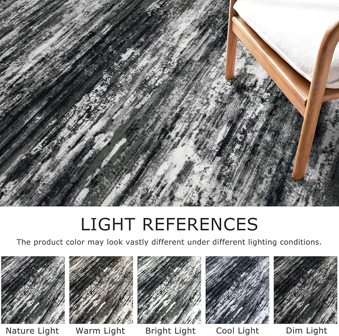 KOZYFLY Modern Abstract Washable Rug Runner 2.6x10 Hallway Rug Runner Non-Slip Soft Kitchen Runner Rugs, Black Grey Striped Carpet for Entryway Bathroom Laundry Room Foyer