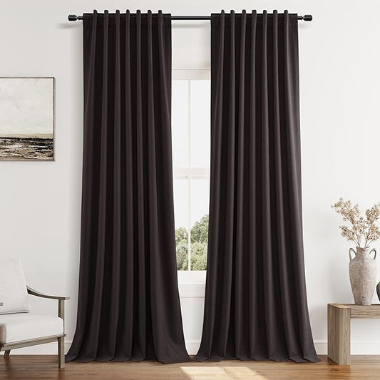 Guken 100% Blackout Curtains 102 Inch Length 2 Panels Set for Living Room Bedroom Back Tab Thermal Insulated Black Out Linen Drapes Room Darkening Cocoa Coffee,52x102