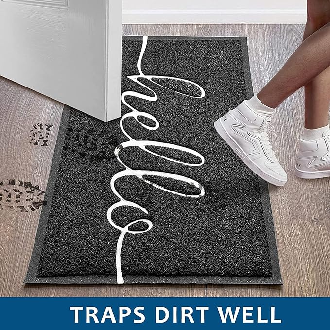 EARTHALL Door Mat 2-Pack Outside Inside Hello Doormat 30"x17.5" Durable Floor Mat Non Slip Mat Ultra Absorb Mud Easy Clean Front Doormat for Garage, Entryway, Patio, High Traffic Areas, Black