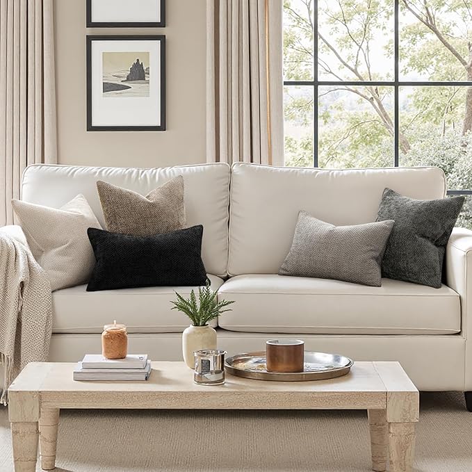 MIULEE Pack of 2 Couch Throw Pillow Covers 20x20 Inch Neutral Beige Modern Boho Accent Decorative Pillow Covers Soft Chenille Farmhouse Cushion Covers for Home Decor Bed Sofa Living Room