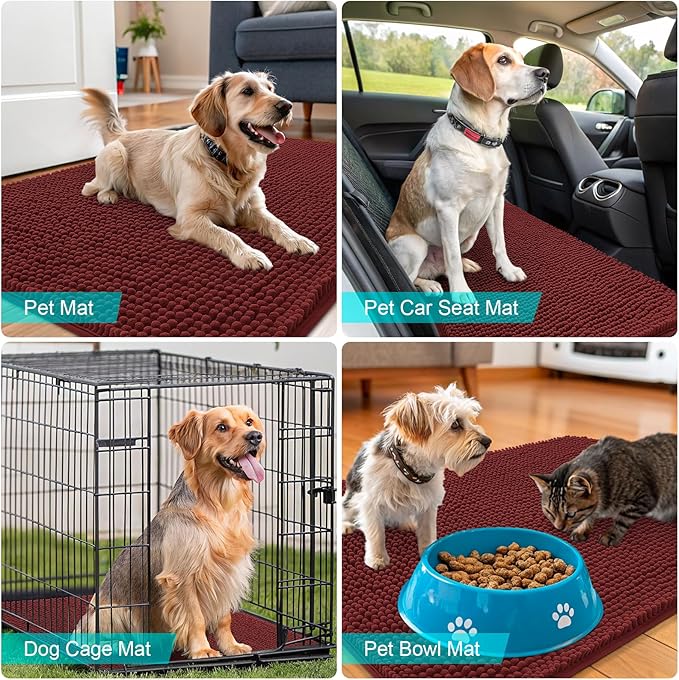 OLANLY Dog Door Mat for Muddy Paws 70x32, Absorbs Moisture and Dirt, Absorbent Non-Slip Washable Doormat, Quick Dry Chenille Mud Mat, Entry Indoor Entryway Carpet for Inside Floor, Caramel Russet