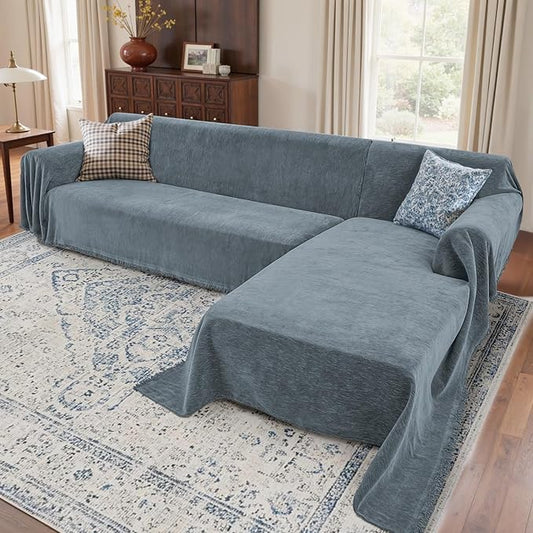 Sectional Couch Covers, 2 Pieces Washable L Shaped Couch Covers Sofa Blanket for Dogs Pet Friendly Sectional Sofa Slipcovers Furniture Covers,71"x 118"+ 71"x 118",(XX-Large,Dusty Blue)