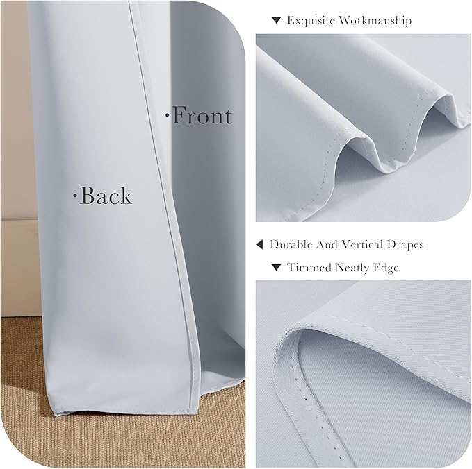 PONY DANCE White Curtain Panels - Kitchen Curtains Room Darkening Light Blocking Energy Saving Short Drapes/Bedroom with Back Tab Home Decor, 42 in Wide by 30 Long, Grayish White, 2 PCs