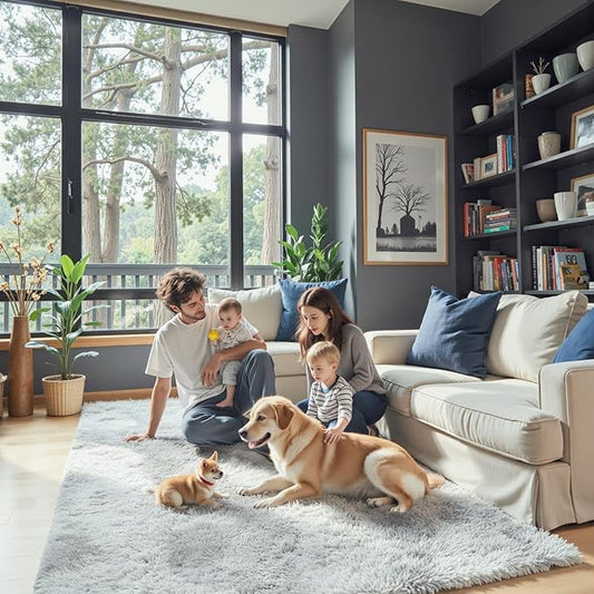 Super Soft Shaggy Area Rugs for Bedroom 4x6 Feet, Shaggy Plush Living Room Shag Furry Floor Rugs, Non-Shedding Indoor Rugs for Living Room Decor(4 x 6, Light Grey Tie-Dyed)