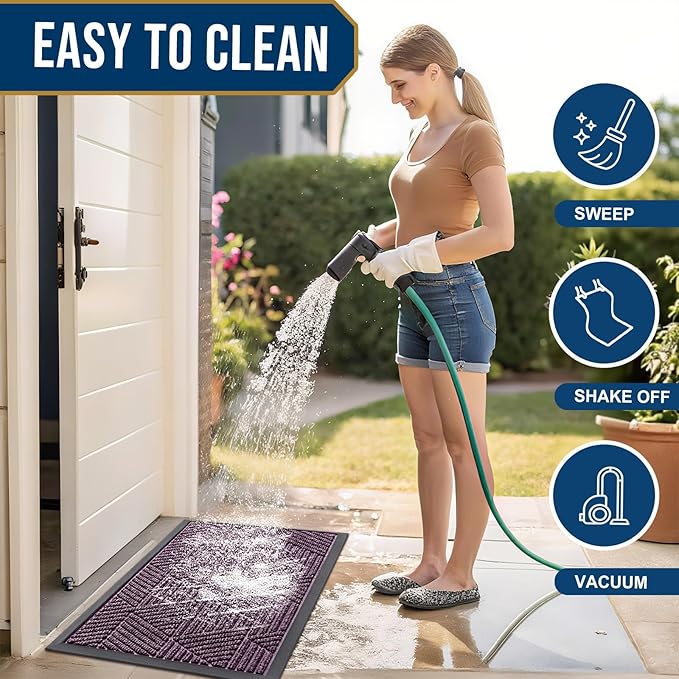 Smiry Front Door Mat Outside Entrance, Heavy Duty Sturdy Natural Rubber Doormat, Trap Dirt and Moisture, Easy Clean Low Profile Welcome Floor Mats for Indoor Outdoor Entry, 35X23 Inch, Purple