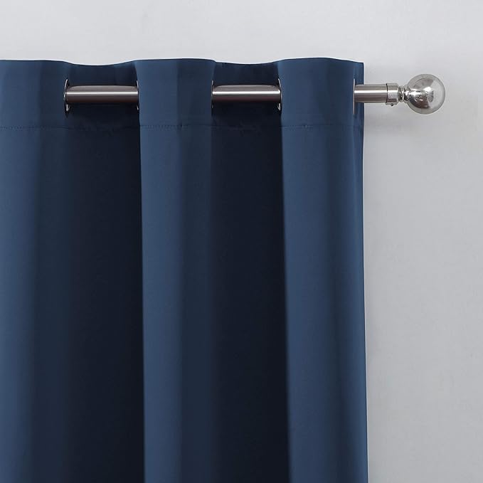 LEMOMO Navy Blue Blackout Curtains 42 x 54 Inch Length Set of 2 Panels Grommet Bedroom Curtains for Living Room