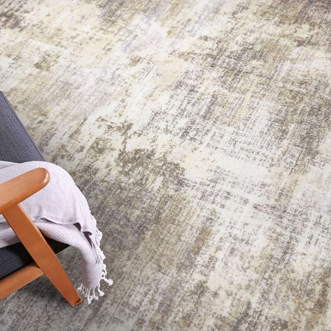IOHOUZE Abstract Runner Rug 3x18 Ft Extra Long Washable Runners for Hallways, Non Slip Kitchen Runner Printed Faux Wool Entryway Runner Indoor, Modern Abstract Floor Carpet for Hall Stair, Beige Brown