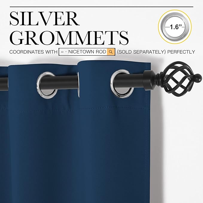 NICETOWN Patio Glass Door Blackout Curtains for Bedroom/Living Room, Privacy Panel Drapes for Dining and Guest Room (Moroccan Blue, 42 inches Wide x 90 inches Long, 1 Pair)