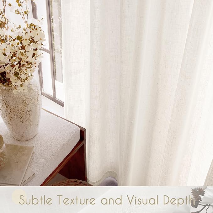 Extra Long 120 inch Curtains Linen Blend for Living Room Back Tab Neutral Farmhouse Light Filtering Semi Sheer Linen Drapes 120 inch Ceiling to Floor For Large Window Villa Hallway Ivory 10 FT 42x120