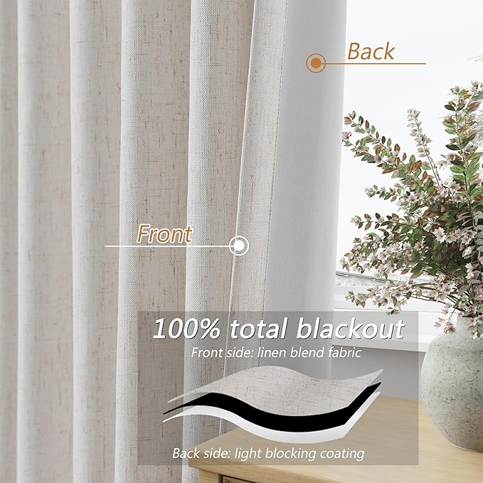 Guken Extra Long Light Beige 100% Blackout Curtains 144 Inch Length 2 Panels Set Back Tab Thermal Insulated Black Out Tall Windows Drapes 12 FT Length for High Ceiling Living Room, 52" W x 144" L