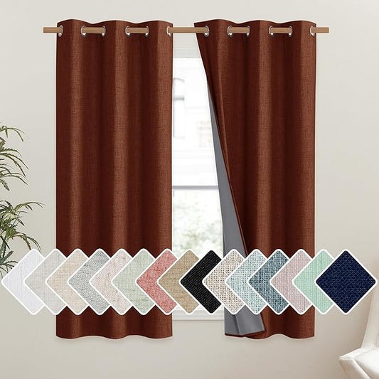 100% Absolutely Blackout Linen Curtains with Thermal Insulated Liner