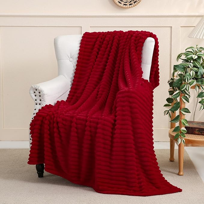 Red Fleece Throw Blanket 108”×90” for Couch Sofa Bed,Super Soft Cozy Plush Microfiber Flannel Blanket with Stripes Design Lightweight for Adults,Woman,Girls